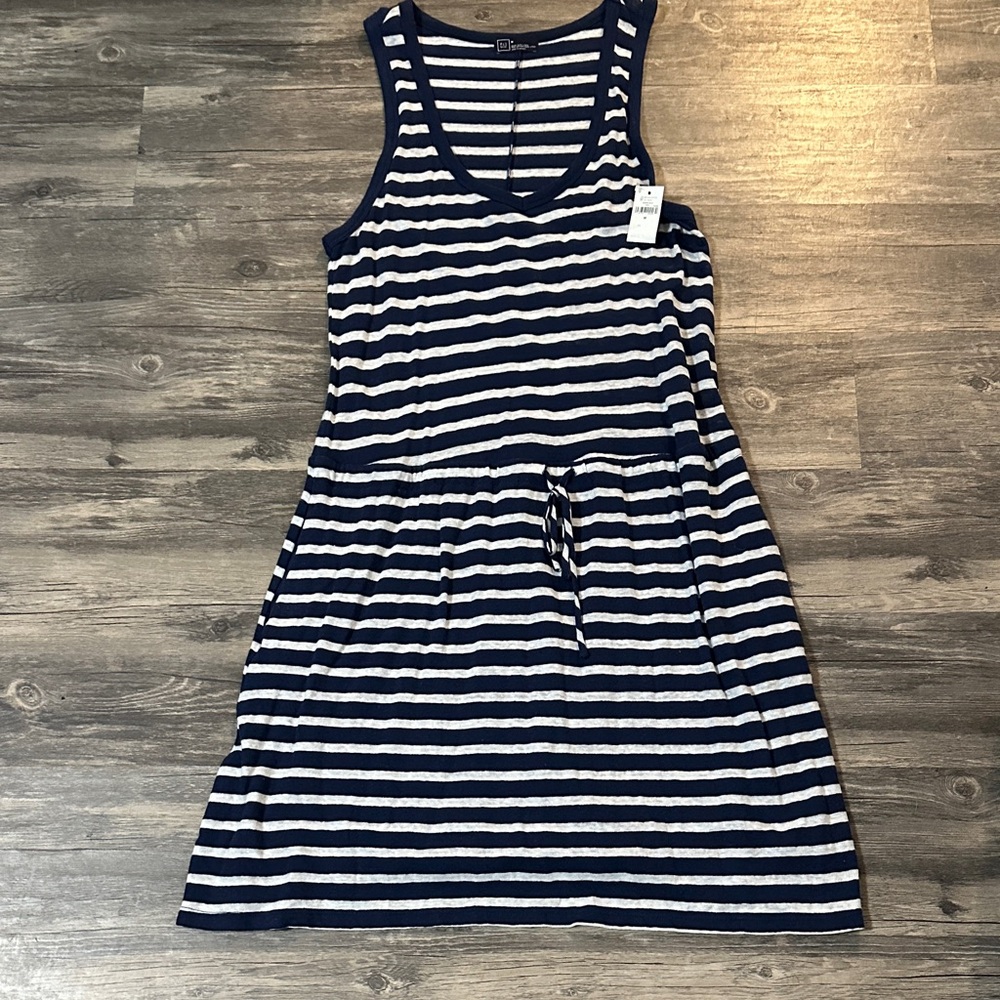 Gap Navy and White Cotton Striped Sleeveless Dress